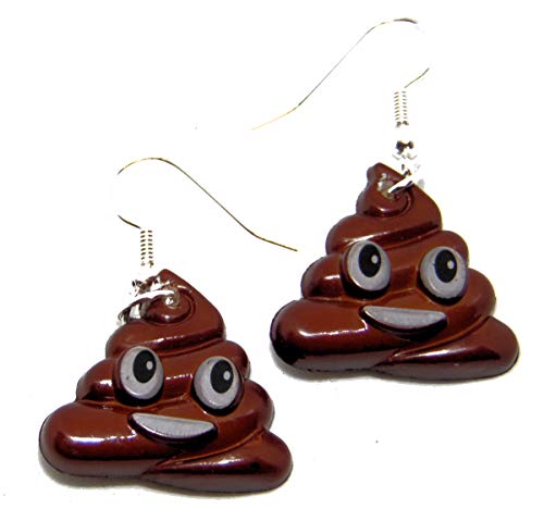 Funny Pile of Poop Emoji Dangling Novelty Earrings 1 Inch Long - Plastic