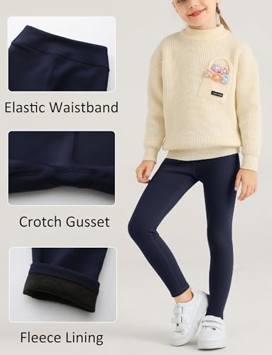 Girls' Fleece-Lined Leggings Kids Stretchy High Waist Sports Tight Pants 5-13 Years4