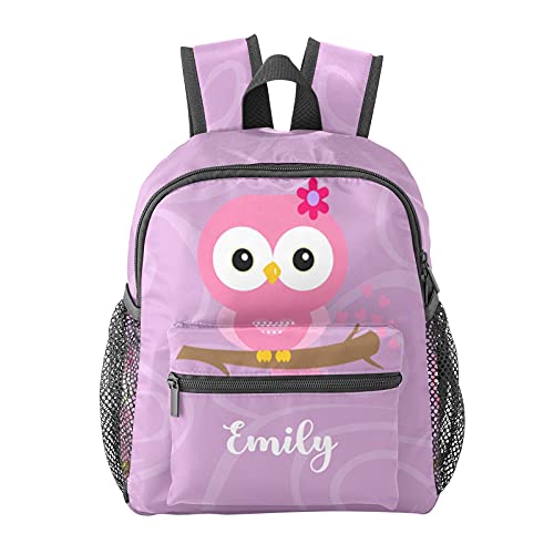 Grandkli Cute Owl on Purple Personalized Kids Toddler Backpack for Boys Girls ,Custom Mini School Backpack Bags Kindergarten, 10''(L) x 4''(W) x 12''(H)
