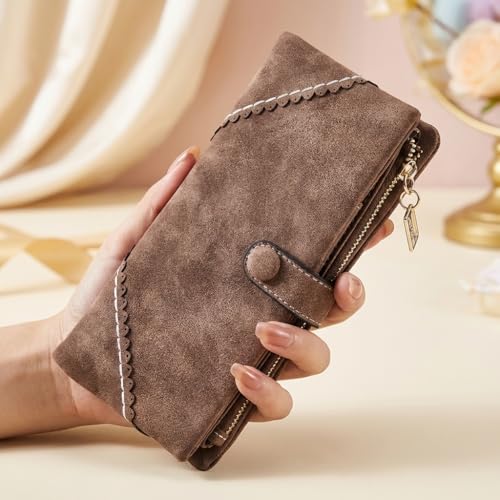 Image of Bird&Fish Women Vegan Leather Wallet Bifold Clutch Large Capacity Card Organizer Buckle Long Purse for Girls Candy Color