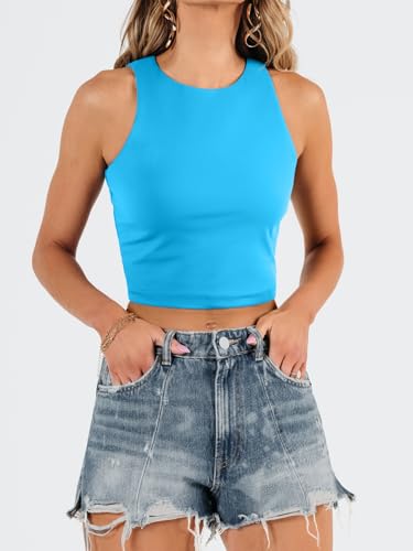 Image of EFAN Women's Double Lined Racerback Crop Tank Top | High Neck Slim Fit Sleeveless Workout Top, No-Bra Essential for Gym, Yoga & Going Out
