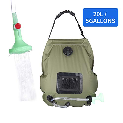 PGYFIS Solar Shower Bag Camping Shower 5 gallons/20L Solar Heating Bag with Removable Hose and On-Off Switchable Shower Head for Outdoor Traveling Hiking (Army Green)