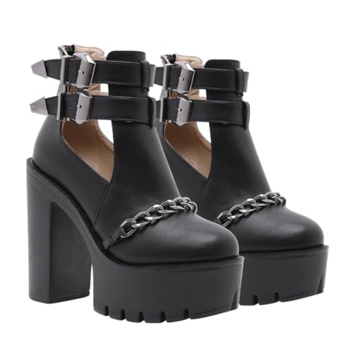 Bottines femmes talons hauts épais chaussures-pantalons étanches à rivets