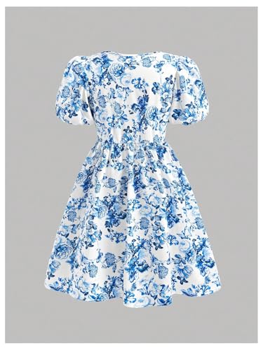Floerns Girl's Cute Floral Bow Front Puff Sleeve Dress Ruffle A Line Mini Dresses2