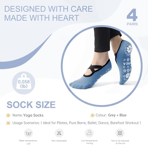 Image of 3 /6 Pairs Pilates Socks for Women,Grip Yoga Socks Non Slip for US Sizes 6.5-10