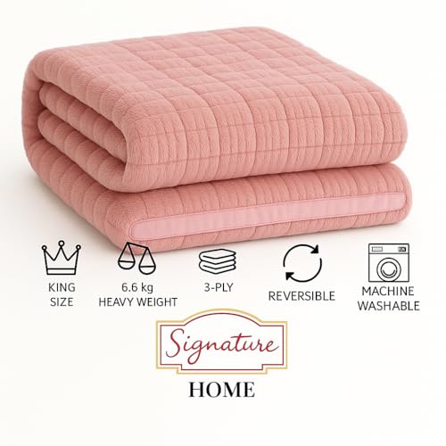 Image of Signature 3-Ply Faux Rabbit Fur Blanket King Size | Ultra Soft Heavy Weight Quilt-Feel Blanket | 6kg Luxury Winter Comforter for Bed Ideal for Heavy Winters (Pink Bricks)
