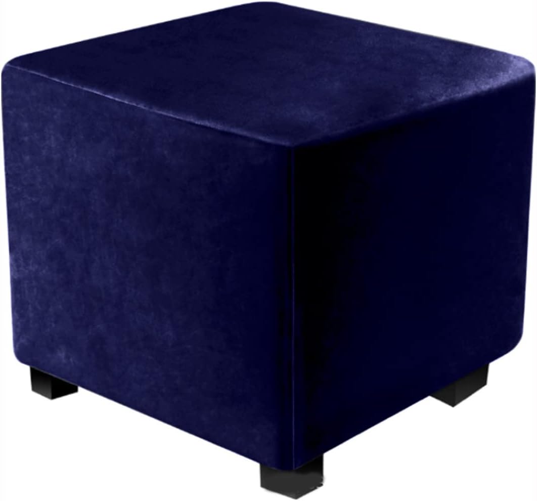 Square Ottoman Stretch Cover Velvet Small Ottoman Slipcover Square Footstool Cover Pouffe Protector Covers, for Square Leather/Fabric Ottoman Footstool,Navy Blue,20x20inch