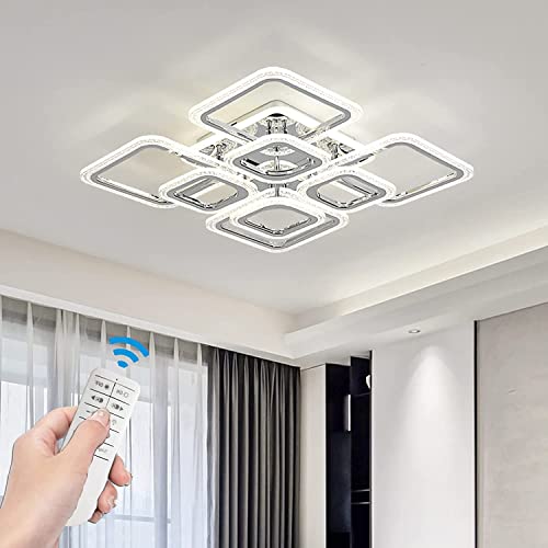 Qcyuui LED Deckenleuchte Dimmbar, Modern 8-Rechtecke Deckenlampe Deckenleuchte 100W, Unterputzmontage Acryl Kronleuchter Deckenleuchte für Wohnzimmer, Schlafzimmer, Esszimmer, 3000K-6000K Cover