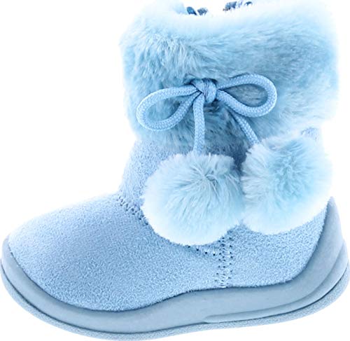 Little Girl's Bany Flat Pom Pom Ankle Boot 6 Sky Blue2