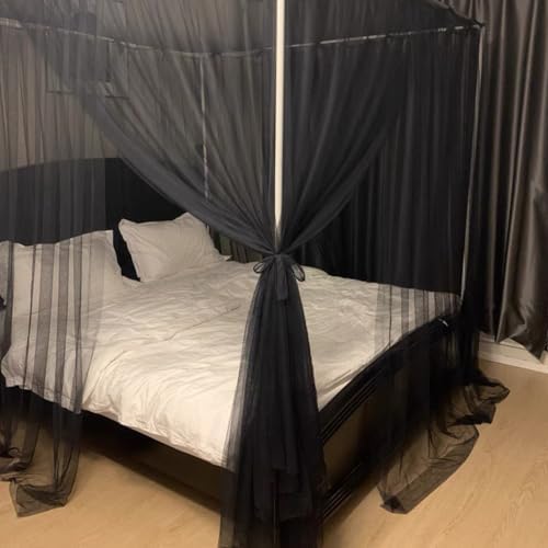 America Village Style Princess 4 Corner Post Bed Thinken Encryption Mosquito Netting; Bedding Curtains for Baby Girls Kids Bedroom Dectors Drapes Canopies (Black-2, Full)