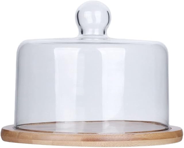 Glass Cake Stand Serving Dome Cover Platters Cake Plate Server Cloche Cupcake Dessert Tray Wooden Stand Display Tray Stand 18X18X14cm