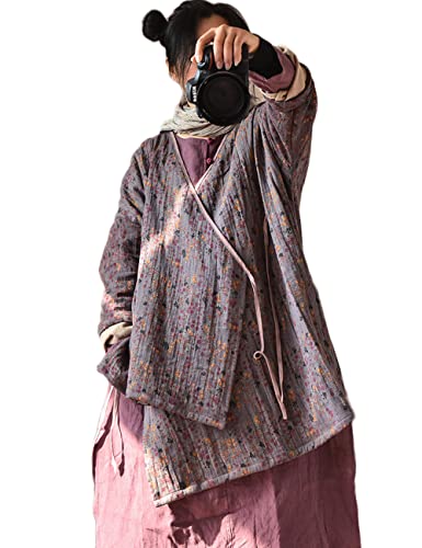 NFYM Women's Spring Kimono Cardigan Wrap Front Retro Hanfu Style Printed Trench Jacket with Self Tie2