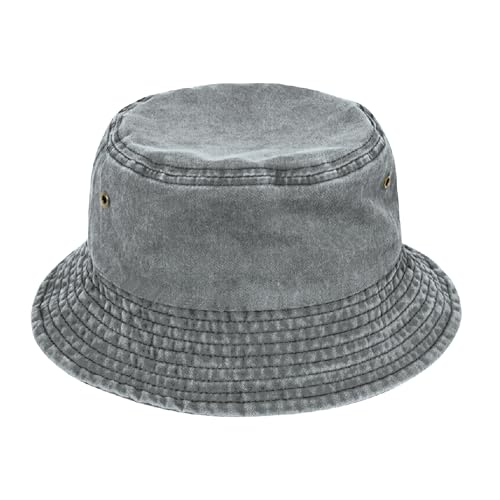 Image of TOSKATOK Pure Washed Cotton Bucket hat UV Sun Protection Breathable Beach Holiday Travel Hat-GREY-60