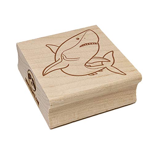 Powerful Great White Shark Square Rubber Stamp for Stamping Crafting - 1.25in Small