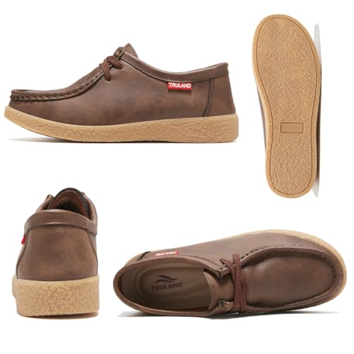 Image of TRULAND Leather Oxford Shoes for Women - Suede Lace Up Moc Toe Low Platform Flat Wallabees Shoes