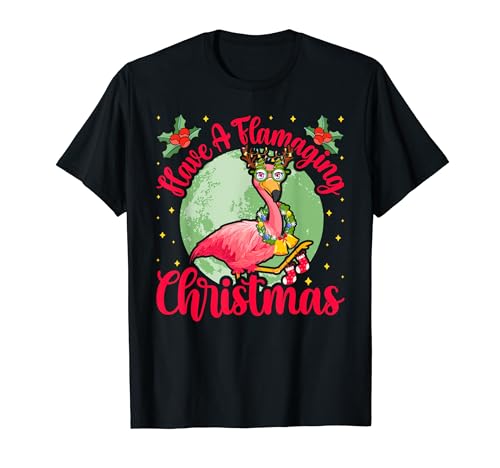 Santa Floral Flamingo Lover - Have a Flamaging Christmas Pun Camiseta