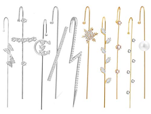 Ear Wrap Crawler Hook Earrings for Women Gold Piercing Ear Climbers Hook Silver Cuff Earring (10 silver gold)