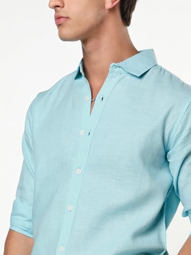 Image of Urbano Fashion Men's Linen Blend Full Sleeve Relaxed Fit Casual Solid Shirt
