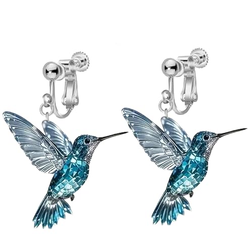 Aretes colgantes clip on colibrí coloridos para mujer