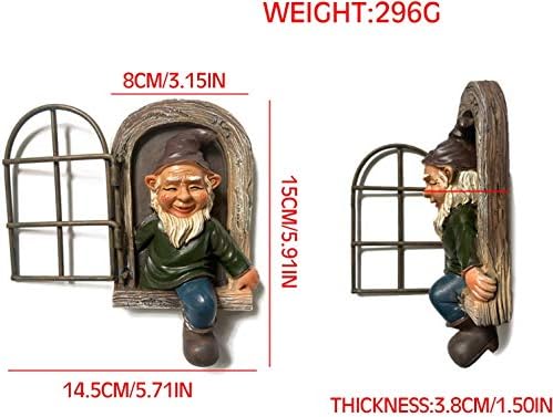 ZH Mini Resin Garden Gnome Elf Tree Statue Out The Door Tree Hugger Ornaments fit for Tree Sculpture Indoor Garden Decoration and Gift