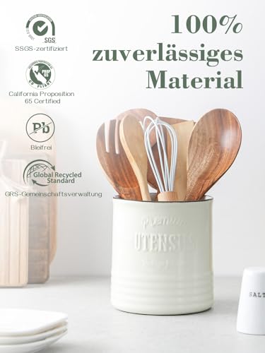 DOWAN Utensilienhalter Küche, 18,0 x 15,8cm Groß Küchenutensilienhalter, Retro-Stil Keramikdose, Utensilientöpfe, Aufbewahrung, Utensilien-Organizer, Eiskübel, Vasen, Homedekoration-Weiß