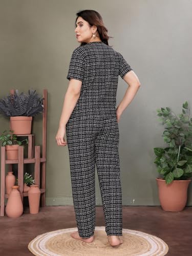 Image of VJ Fashion Women's Cotton Lycra Printed & Knitted Round Neck Night Wear Set of Top and Pazama