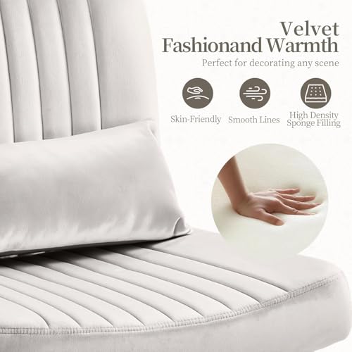 Image of Velvet Criss Cross Desk Chair with Wheels, Luxury Cross Legged Office Office, Swivel Wide Seat Vanity Chair, Armless Adjustable Height Gaming Chair Gift, Dusty (2, White)