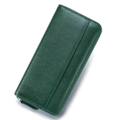 Image of RFID Blocking Womens Zipper Wallet Leather Large Capacity Billfold Clutch Zip Around Wallets for Women