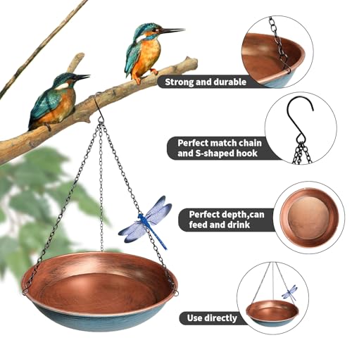 Banheira suspensa para pássaros ao ar livre, tigela dupla de patchwork para banhos de pássaros, jane