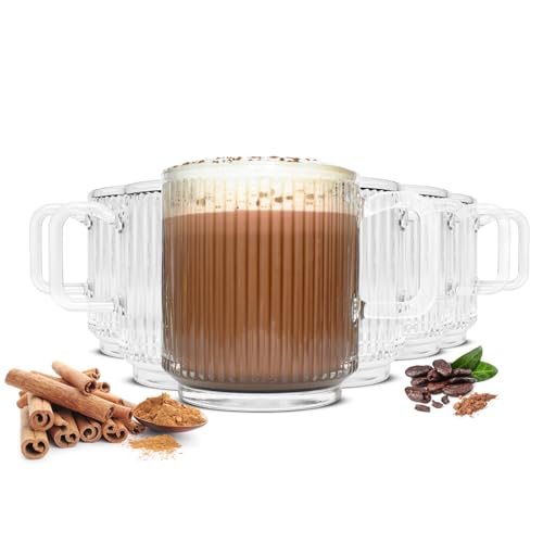 Sendez 6x Kaffeegläser Teegläser 360 ml Stapelbar mit Reliefstruktur Latte Macchiato Gläser