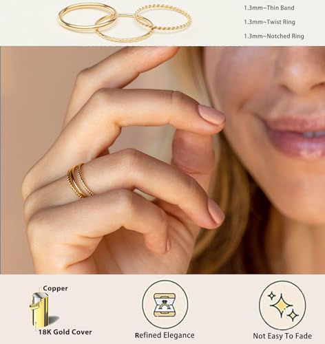 Gold Silver Rings for Women Non Tarnish Stackable Thin Gold Ring 18K Gold Plated Dainty Ring Set Trendy Thumb Pinky Knuckle Ring Wedding Bands Promise Engagement Gold Jewelry Rings Size 6 7 8 9 10 113