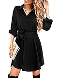 Beluring Ladies Dresses Casual Long Sleeve Dress Shirt Dressrs with Pockets Black Size16 18
