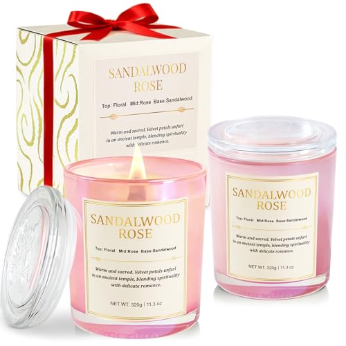 Scented Candles for Home, 2 Pack Wood Wick Sandalwood Rose
