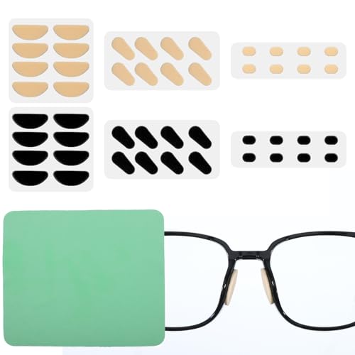 Foam Nose Pads for Glasses with 1 Pcs Green Eyeglass Cloth 24 Pairs Glasses Support Noses Pads Soft Foam Self-Adhesive Nose Pad Thin Nosepads Sponge Anti-Slip Noses Pad for Sunglasses