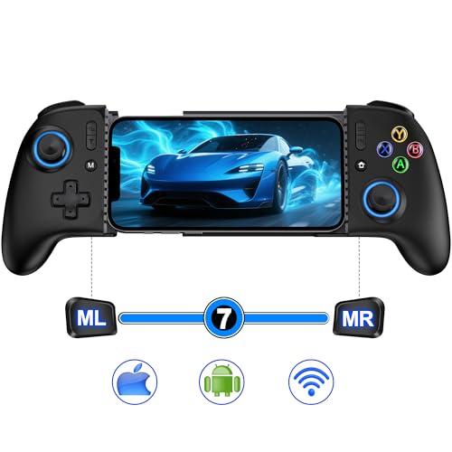 Wireless Mobile Gaming Controller, Phone Controller for iPhone/Android, Hall Joystick/Trigger, Bluetooth Handheld Gaming Controller with Programmable, No Dead Zone, Adjustable Light/Turbo, for Xbox Cloud, Steam Link