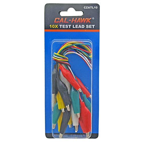 Image of Cal Hawk Tools Test Lead Set with 10-pc wires, 5 Colors, and Booted 32mm Alligator Clips