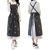 TALIBSA Pinafore Apron Dress，Japanese Cotton Linen Cross Back Apron for Women with Pockets，Cooking