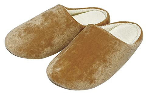 ZIP CORPORATION スリッパ レディース おしゃれ シンプル 洗える 秋 冬 ルームシューズ 表/ベロア 中/パイル 裏/滑り止め 静音 キャメル 85933