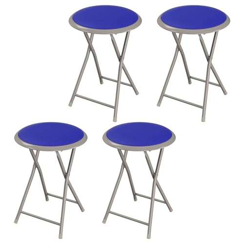 Image of Lavish Home Portable Folding Stool with Backless Seat Set of 4, Blue, 18 inch | Compact Counter Bar Stools with 225lb Capacity, Collapsible Stools for Kitchen, Dorm, RV, Camping, Rec Room or Extra Seating