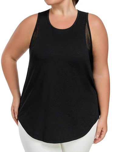 Women's Plus Size Workout Tank Tops with Mesh, XL-5XL Athletic Sleeveless Shirts Loose Fit, Flowy Yoga Tunic Top2