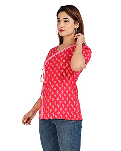 Image of COTLAND Fashions Jaipuri Cotton Angrakha Style Top for Women (Partial Open)