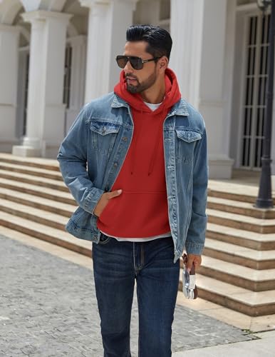 Image of COOFANDY Men Cotton Fleece Hooded Sweatshirt Casual Long Sleeve Hoodies Pullover Fashion Drawstring Hoodie with Kanga Pocket