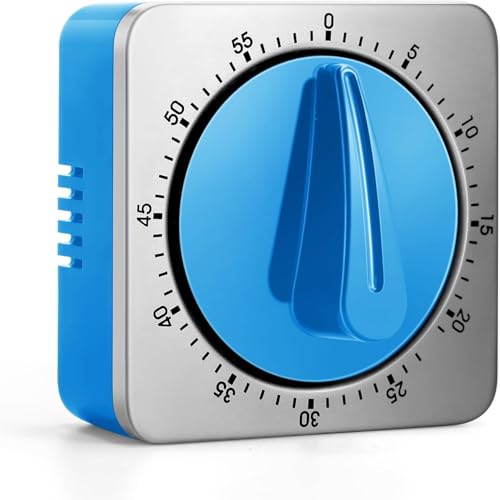 Kitchen Timers for Cooking, Chef Cooking Timer Clock with Loud Alarm, 100% Mechanical Desk Timer -No Batteries Required -Magnetic Back, Exquisite Stainless Steel Body -Countdown Reminder Magnetic-Blue