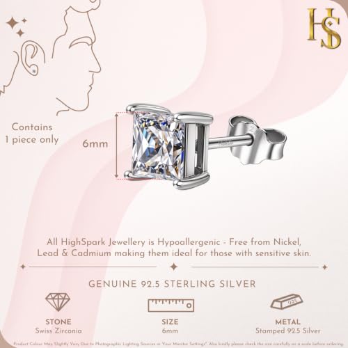 Image of HIGHSPARK 925 Silver Men's Square Solitaire Stud Earring | 92.5 Sterling Silver and Diamond like Brilliance Sparkling Zirconia | Single Stud for Men | Lovely Gift