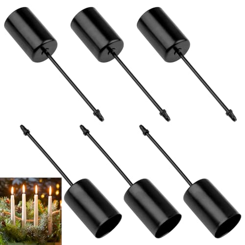 6 Stück Kerzenhalter Metall Kerzenhalter Stabkerze für Adventskranz Stabkerzenhalter Kerzentüllen Mit Dorn Skerzenstecker Adventskranz Vintage zum stecken für Tischdeko Weihnachten (Schwarz)