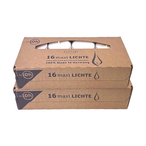 EDZARD 32 Stück Maxi Teelichter, Durchmesser 54 mm, weiß,...