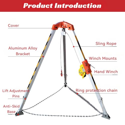 Système de levage de trépied industriel en aluminium - Kit de sauvetage durable pour la sécurité - Mécanisme autobloquant pour tuyau de sauvetage et applications industrielles