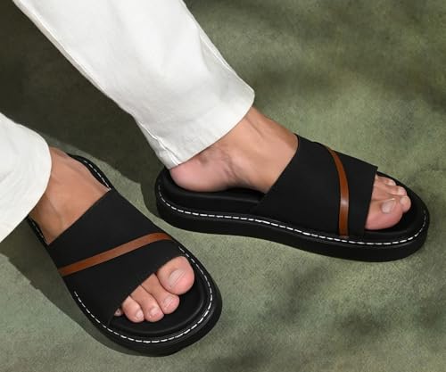 Image of LOUIS STITCH Comfortable Men's Sandals | Lightweight Casual Stylish Slip-On Slides Sandals| Everyday Wear Sandals with PU Cushion Sole | LSOF-21