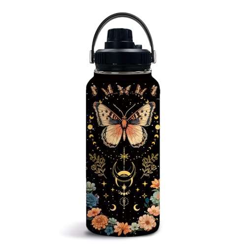 With Lid For Girl 32oz, Thanksgiving Christmas Gifts For Butterflies Animal Moon Lover, Flower Travel Tumbler Coffee Cup, 1 Pcs