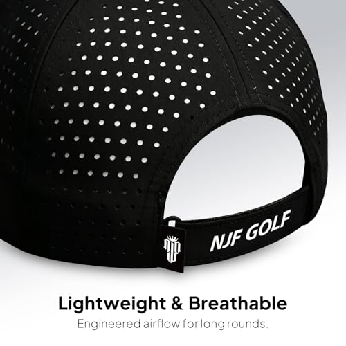 Image of NJF Golf Hat Men - Breathable Mens Golf Hats, Adjustable Rope Hook and Loop Style Cap, Convenient Cap with Tee Holder